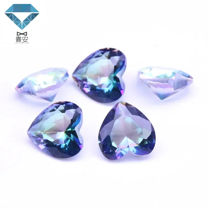 син цвят кристално стъкло праскова сърцевидна синтетичен кристал галванично изкуствен скъпоценен камък