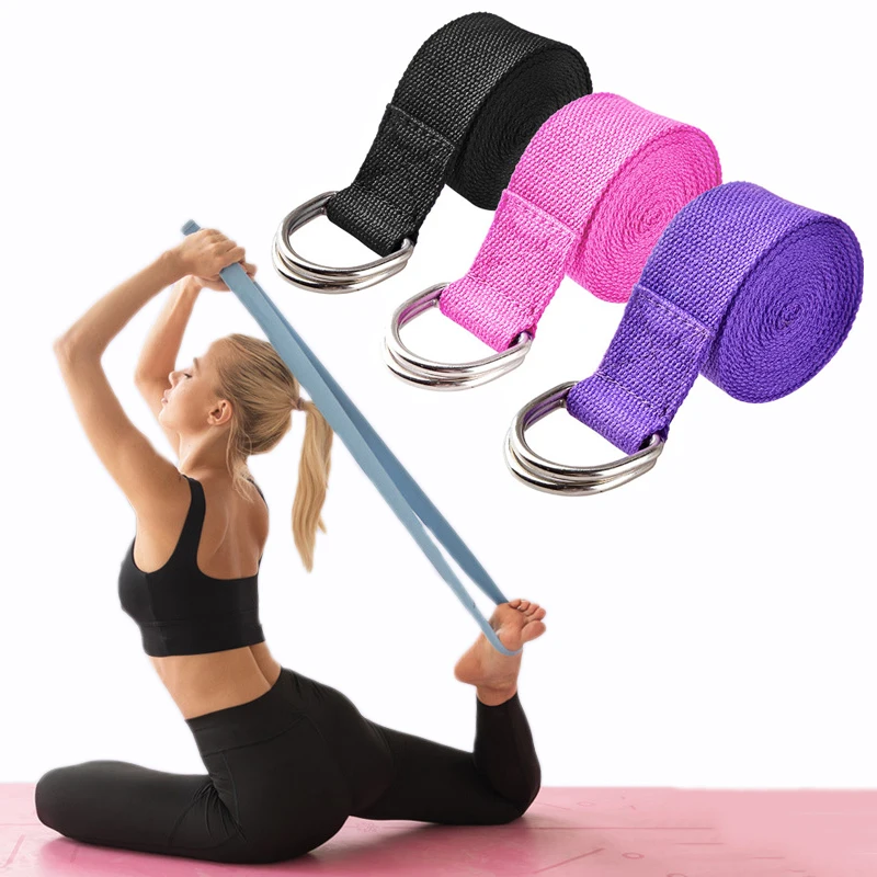Спортни йога ремъци трайни памучни ремъци за упражнения регулируеми D-пръстен ключалката йога участък пилатес колан съпротива фитнес лента
