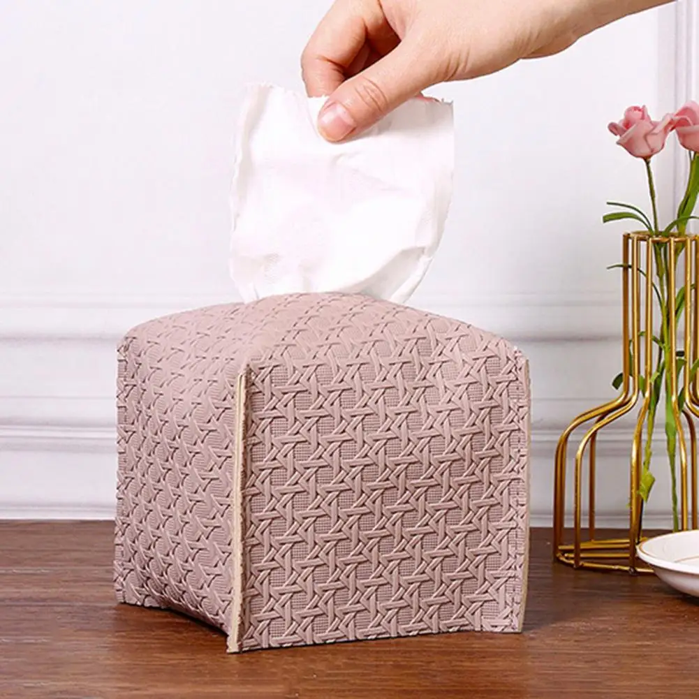 Тъкани бамбукови изкуствена кожа тъкан съхранение кутия квадратна тъкан съхранение чанта декоративни лесен за пълнене хартия случай