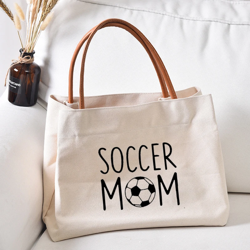 Футбол мама отпечатани платно голяма пазарска чанта подарък за майка жени дама случайни плаж чанта пазарска чанта купувач чанта