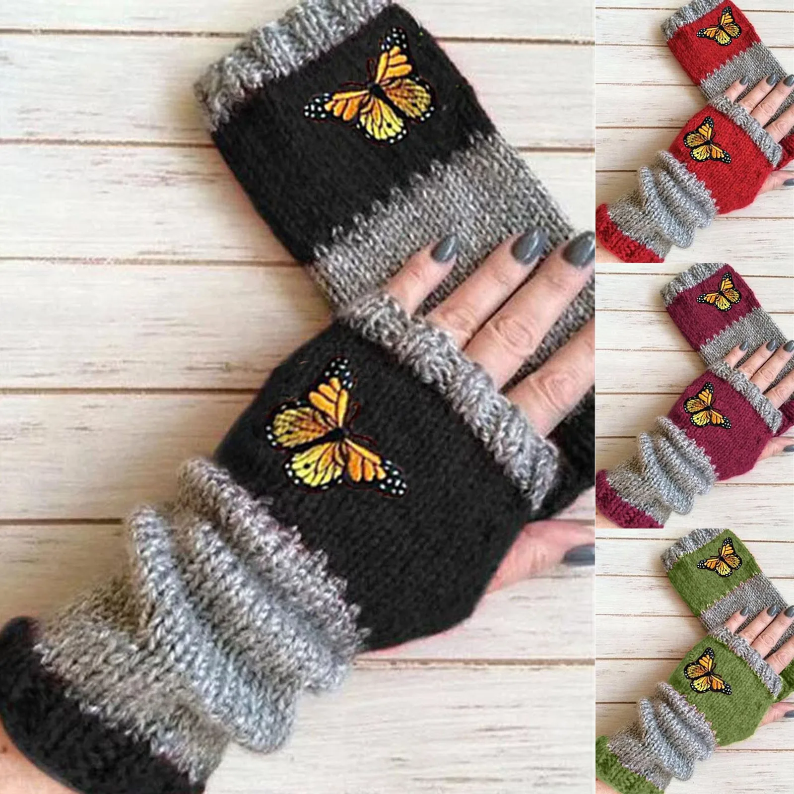 Цветни ръкавици за жени Памучна кожа плетени момичета модни ръкавици топла вълнена ръчно изработена ръкавица мека вълна плетене ръкавици Guantes