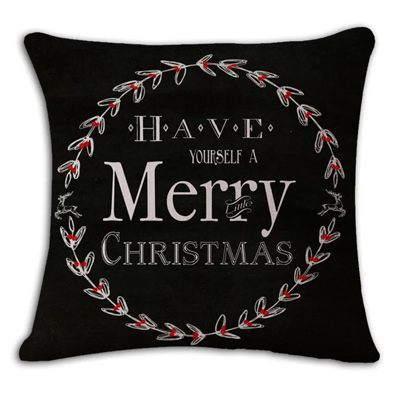 Черно Весела Коледа декоративни хвърлят възглавница покритие случай коледна украса полиестер за диван дома парти стол покрива